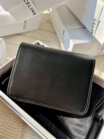 Celine TRIOMPHE COMPACT WALLET in Shiny calfskin Black