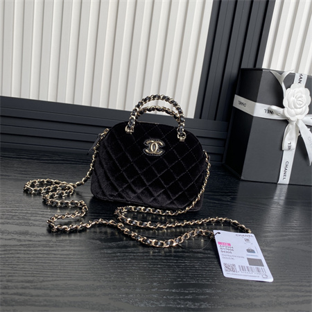 Chanel Clutch With Chain Woolen Fabric Gold Tone Metal Black AP3354