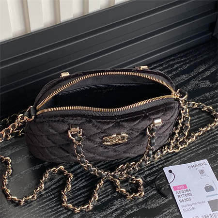 Chanel Clutch With Chain Woolen Fabric Gold Tone Metal Black AP3354