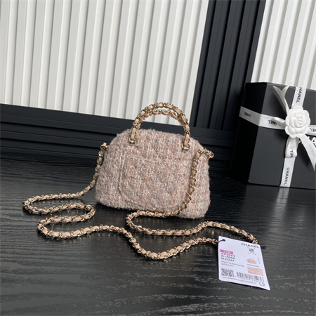 Cha.nel Clutch with Chain Cotton, Wool Tweed, Sequins & Gold-Tone Metal Light Pink AP3354