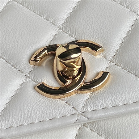 Chanel Clutch With Chain Lambskin Gold Tone Metal White AP4184