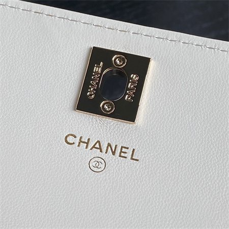 Chanel Clutch With Chain Lambskin Gold Tone Metal White AP4184