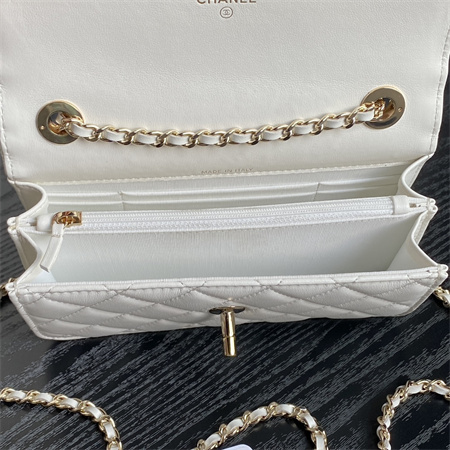 Chanel Clutch With Chain Lambskin Gold Tone Metal White AP4184