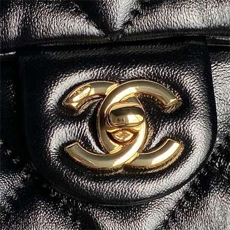 Chanel Mini Flap Bag with Top Handle Shiny Lambskin & Gold-Tone Metal Black AS5032