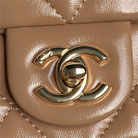 Chanel Mini Flap Bag with Top Handle Shiny Lambskin & Gold-Tone Metal Brown AS5032