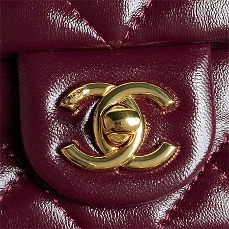 Chanel Mini Flap Bag with Top Handle Shiny Lambskin & Gold-Tone Metal Burgundy AS5032