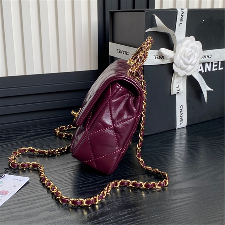 Chanel Mini Flap Bag with Top Handle Shiny Lambskin & Gold-Tone Metal Burgundy AS5032