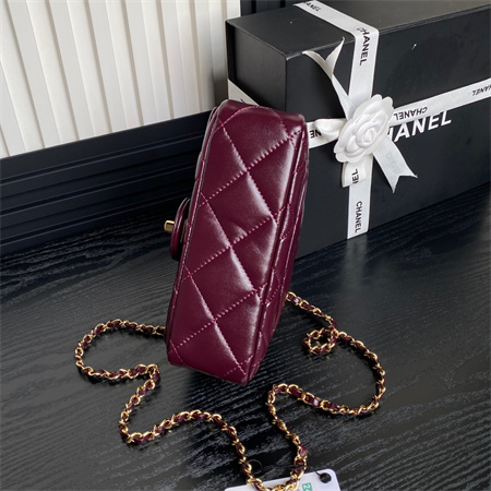Chanel Mini Flap Bag with Top Handle Shiny Lambskin & Gold-Tone Metal Burgundy AS5032