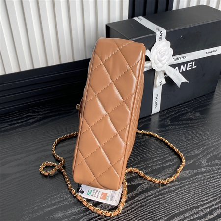 Chanel Mini Flap Bag with Top Handle Shiny Lambskin & Gold-Tone Metal Brown AS5043