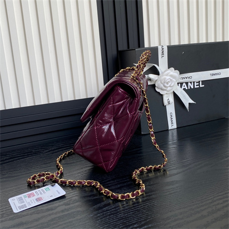 Chanel Mini Flap Bag with Top Handle Shiny Lambskin & Gold-Tone Metal Burgundy AS5043