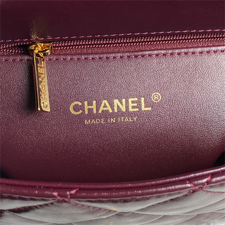 Chanel Mini Flap Bag with Top Handle Shiny Lambskin & Gold-Tone Metal Burgundy AS5043