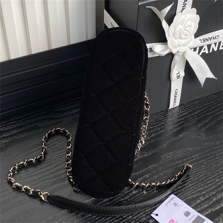 Chanel Small Tote Woolen Fabric Gold Tone Metal Black AS5130