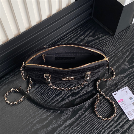 Chanel Small Tote Woolen Fabric Gold Tone Metal Black AS5130