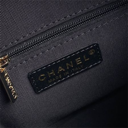 Chanel Small Tote Woolen Fabric Gold Tone Metal Black AS5130