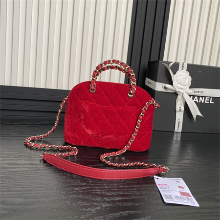 Chanel Small Tote Woolen Fabric Gold Tone Metal Red AS5130
