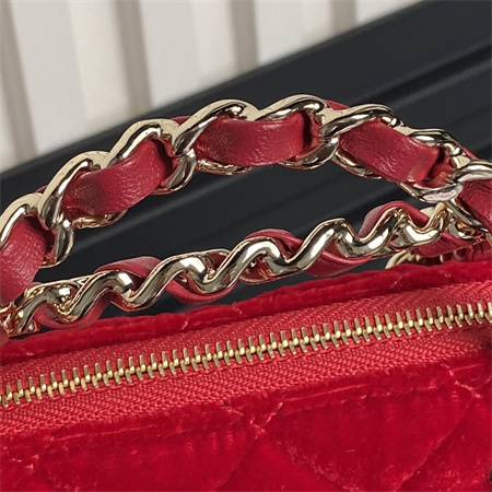Chanel Small Tote Woolen Fabric Gold Tone Metal Red AS5130