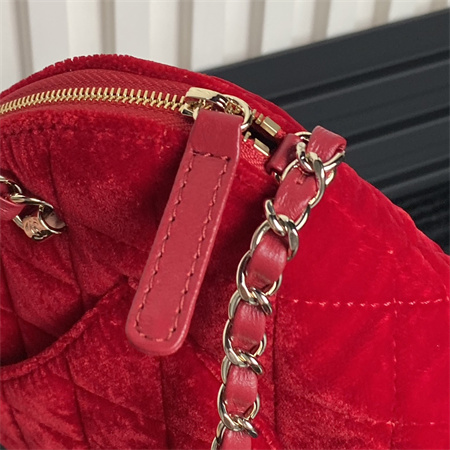 Chanel Small Tote Woolen Fabric Gold Tone Metal Red AS5130