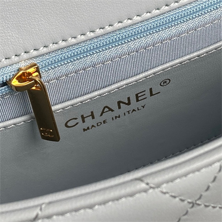 Chanel Flap Bag Lambskin Gold Tone Metal Blue AS5176