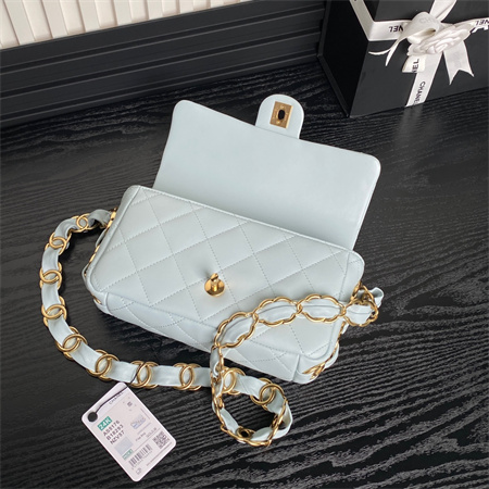 Chanel Flap Bag Lambskin Gold Tone Metal Blue AS5176