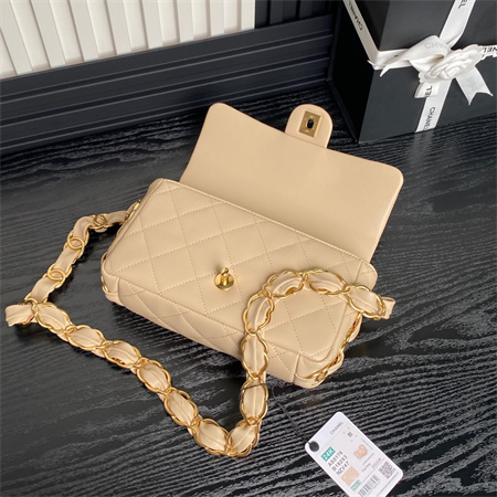 Chanel Flap Bag Lambskin Gold Tone Metal Beige AS5176