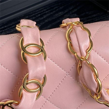 Chanel Flap Bag Lambskin Gold Tone Metal Pink AS5176