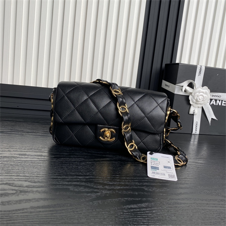 Chanel Flap Bag Lambskin Gold Tone Metal Black AS5176