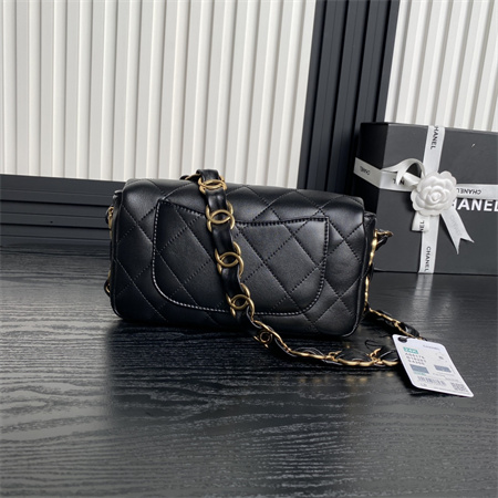 Chanel Flap Bag Lambskin Gold Tone Metal Black AS5176