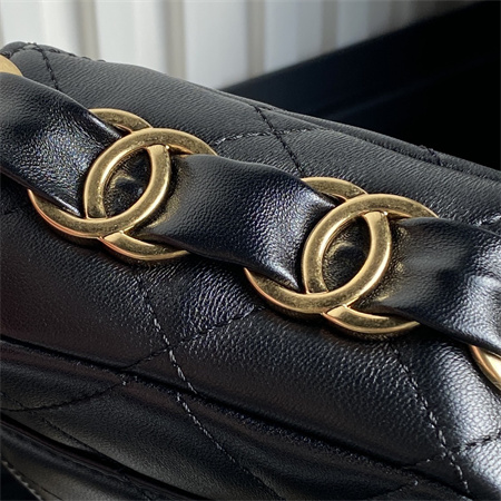 Chanel Flap Bag Lambskin Gold Tone Metal Black AS5176