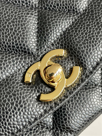 Chanel Vintage Flap Bag Grained Calfskin Gold Tone Metal Black A2221