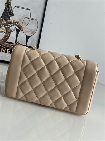 Chanel Vintage Flap Bag Lambskin Gold Tone Metal Beige A2221