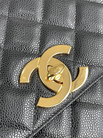Chanel Vintage Classic Flap Bag Grained Calfskin Gold Tone Metal Black A2218