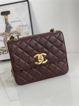 Chanel Vintage Classic Flap Bag Calfskin Gold Tone Metal Burgundy A2218
