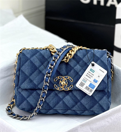 Chanel 19 Bag Denim Fabric Gold Tone AS1160