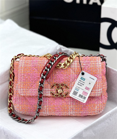 Chanel 19 Bag Tweed Gold Tone Pink AS1160