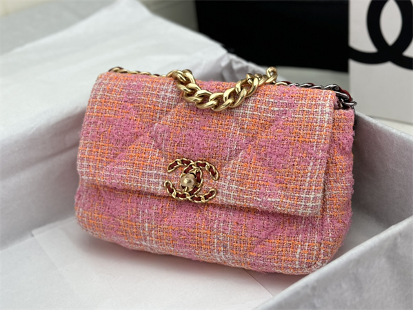 Chanel 19 Bag Tweed Gold Tone Pink AS1160