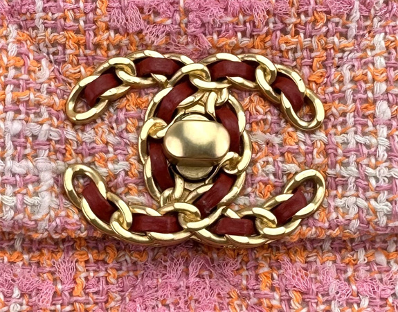 Chanel 19 Bag Tweed Gold Tone Pink AS1160