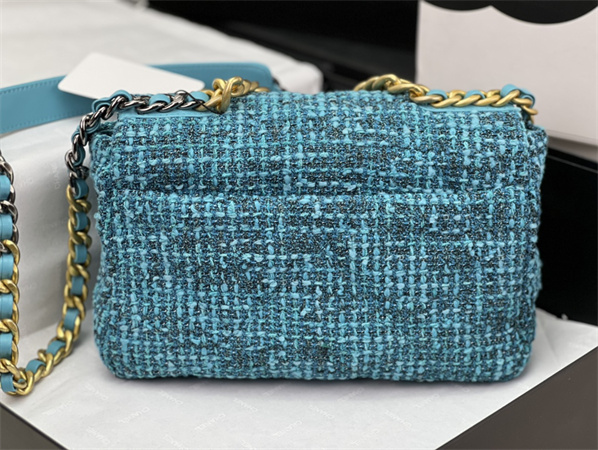 Chanel 19 Bag Tweed Gold Tone Blue AS1160