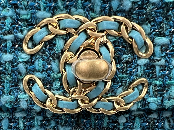 Chanel 19 Bag Tweed Gold Tone Blue AS1160