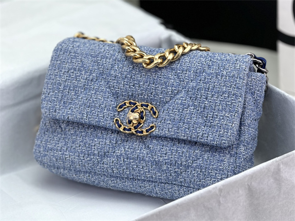 Chanel 19 Bag Tweed Gold Tone Blue AS1160