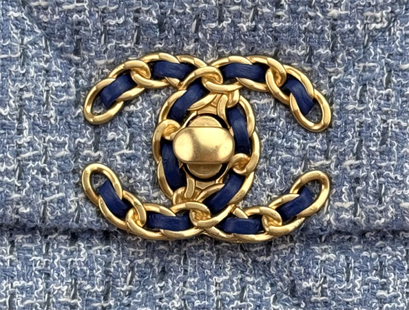 Chanel 19 Bag Tweed Gold Tone Blue AS1160