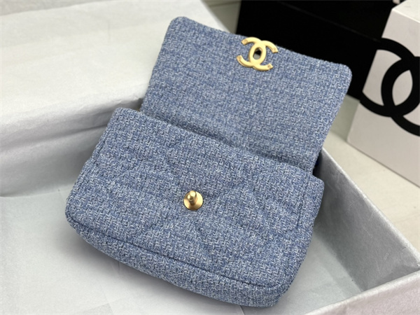 Chanel 19 Bag Tweed Gold Tone Blue AS1160