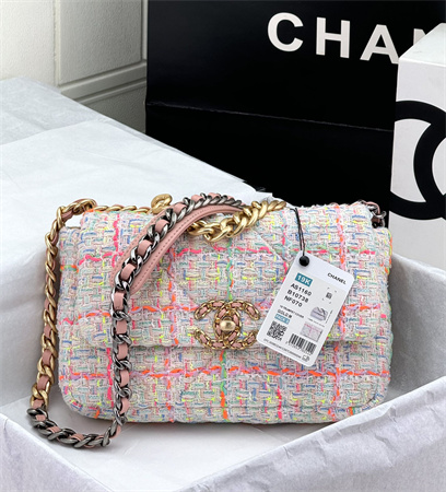 Chanel 19 Bag Tweed Gold Tone Multicolor AS1160