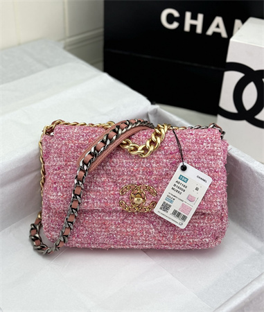 Chanel 19 Bag Tweed Gold Tone Pink AS1160