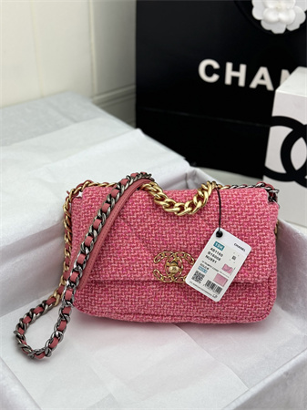Chanel 19 Bag Tweed Gold Tone Pink AS1160