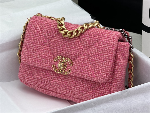 Chanel 19 Bag Tweed Gold Tone Pink AS1160