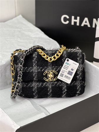 Chanel 19 Bag Tweed Gold Tone Black/Grey AS1160