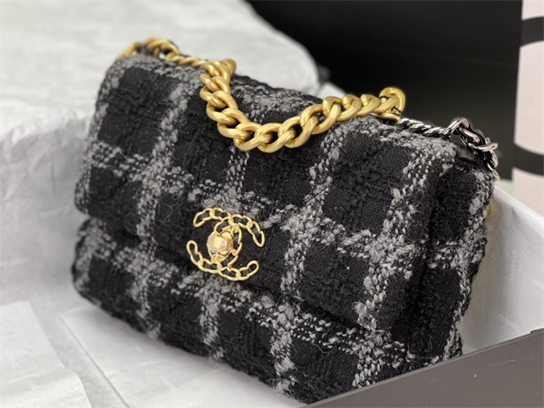 Chanel 19 Bag Tweed Gold Tone Black/Grey AS1160