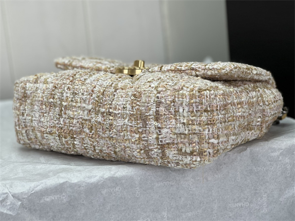 Chanel 19 Bag Tweed Gold Tone Beige AS1160