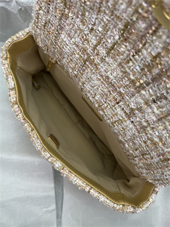 Chanel 19 Bag Tweed Gold Tone Beige AS1160