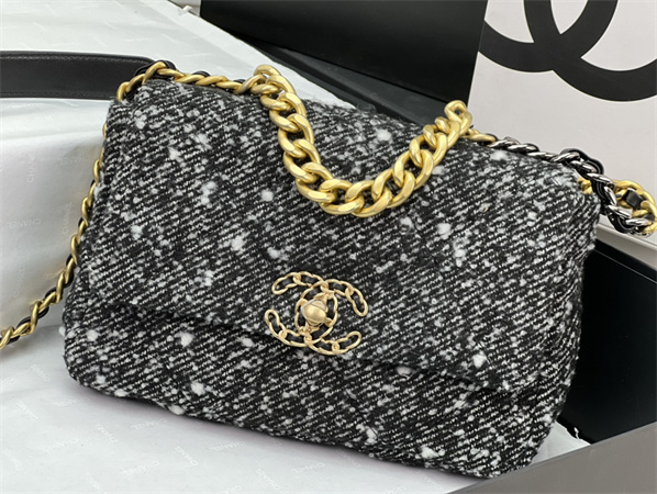 Chanel 19 Bag Tweed Gold Tone Black/White AS1160